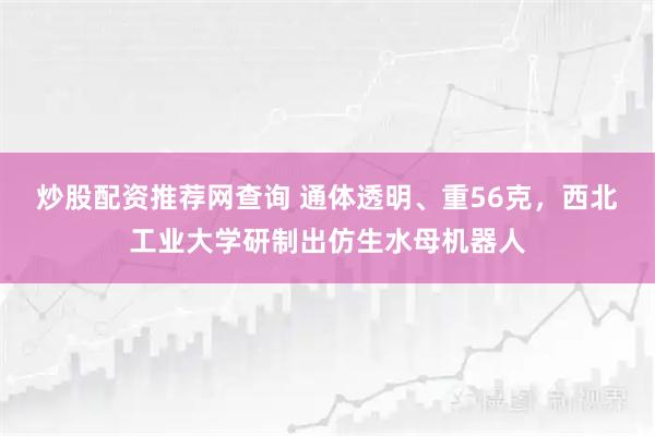 炒股配资推荐网查询 通体透明、重56克，西北工业大学研制出仿生水母机器人